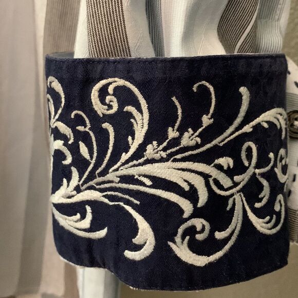 ZAGIRI shirt hidden button front embroidered cuffs stitch detail stripe men’s L - Picture 6 of 14